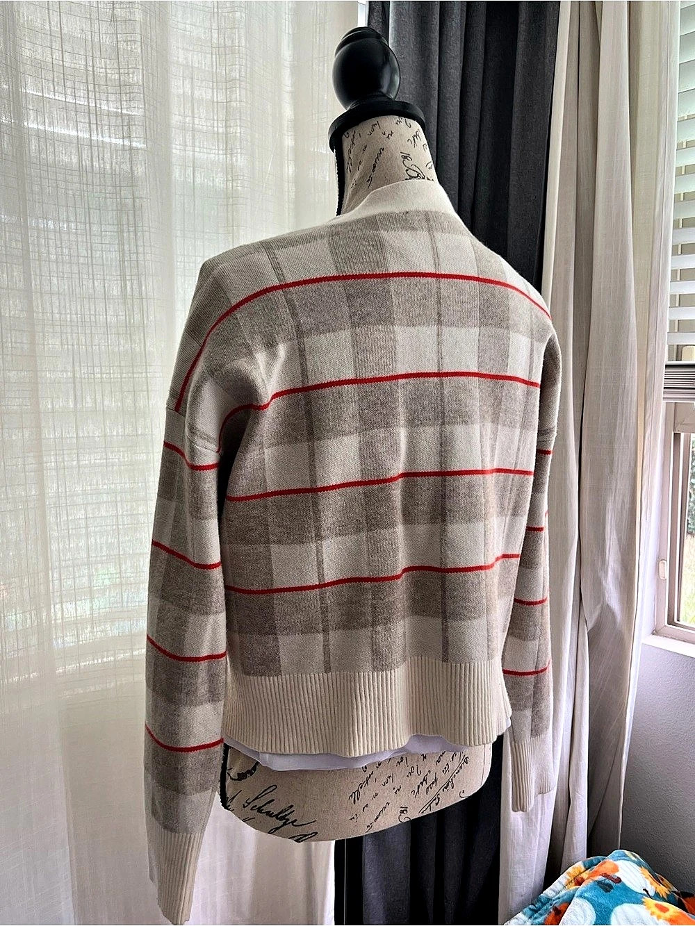 Cyrus Plaid Cardigan in Cream & Red Size Medium - Picture 4 of 8